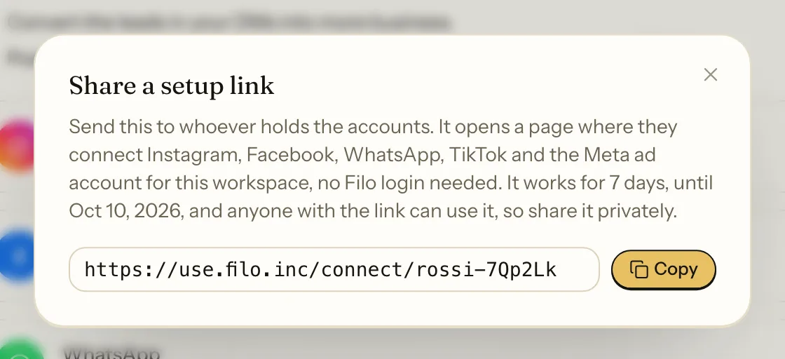 The setup link, ready to copy